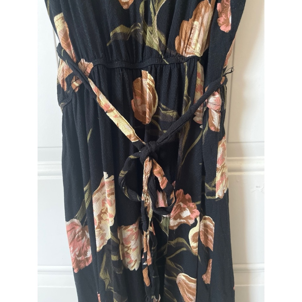 A New Day Large Sleeveless Black w/ Mauve Pink & Gold Floral Belted Mini Dress. - Picture 8 of 11